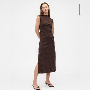 Gap Modern Ribbed Mockneck Leopard Print Midi Dress NWOT M Mobwife Boho Office